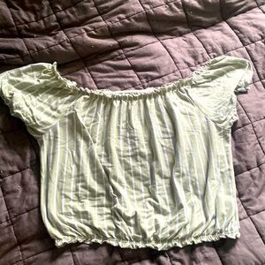 Green and White Striped Off the Shoulder Top